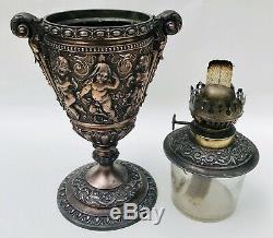 Lovely Antique French Bronze Cherub Putti Oil Lamp, C1900