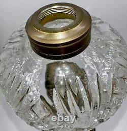 Lovely Antique Kerosene Oil Peg Lamp Diamond & Fan Font with Brass Candlestick