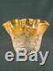 Lovely Small Antique Oil Lamp Shade, Graduated Amber Etched Glass, 3 Fitter