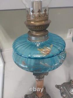 Marble Column Bass Blue Enameled Oil Lamps