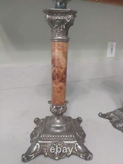 Marble Column Bass Blue Enameled Oil Lamps