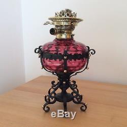 Messenger Cranberry Oil Lamp on Wrought Iron Stand