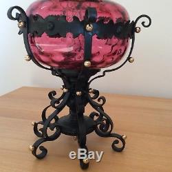Messenger Cranberry Oil Lamp on Wrought Iron Stand