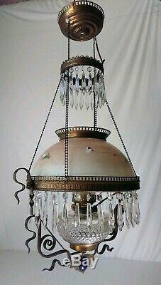 Mid 1800s Antique Electrified Victorian Oil Lamp Chandelier