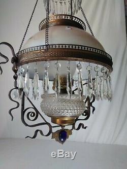 Mid 1800s Antique Electrified Victorian Oil Lamp Chandelier