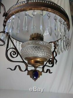 Mid 1800s Antique Electrified Victorian Oil Lamp Chandelier