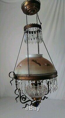 Mid 1800s Antique Electrified Victorian Oil Lamp Chandelier