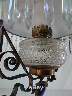 Mid 1800s Antique Electrified Victorian Oil Lamp Chandelier