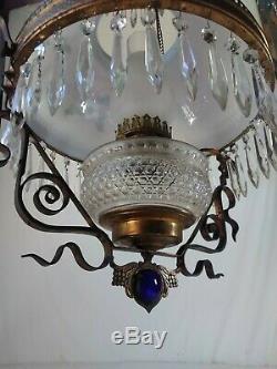 Mid 1800s Antique Electrified Victorian Oil Lamp Chandelier