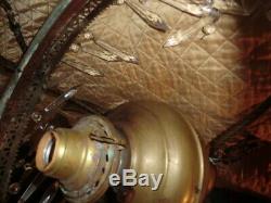 Mid 1800s Antique Electrified Victorian Oil Lamp Chandelier