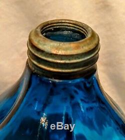 Miniature Antique Blue, Teal Coin Dot Glass Oil Lamp Excellent Working Condition