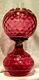 Miniature Antique Cranberry Coin Dot Glass Oil Lamp Excellent Working Condition
