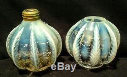Miniature Lamp Antique Opalescent feather pattern 7.5H oil kerosene late 1800's
