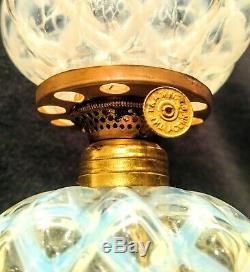 Miniature White Opalescent Diamond Optic Melon Oil Lamp Complete Antique Working