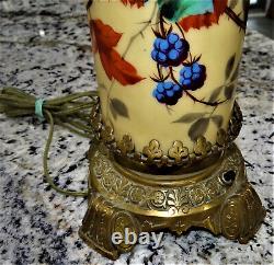 Moehring Blackberry Butterfly Oil Glass Bronze Lamp Arts Crafts Antique RARE