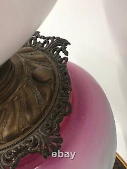 Monumental Antique Pink Red Rose Royal Gone With the Wind Banquet Oil Lamp