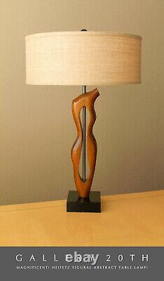 Must See! Heifetz Figural Wood Table Lamp! Modern Art! Carved Oak Female Form