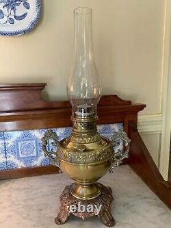 NEW ROCHESTER EMBOSSED BRASS FINISH WithARMS ANTIQUE CENTER DRAFT OIL LAMP