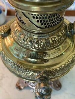 NEW ROCHESTER EMBOSSED BRASS FINISH WithARMS ANTIQUE CENTER DRAFT OIL LAMP