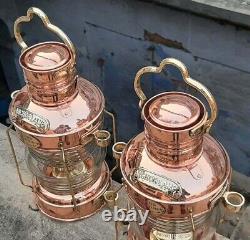 Nautical Antique Copper Brass Anchor Oil Lamp Maritime Ship Lantern Boat Light