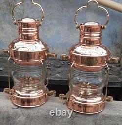 Nautical Antique Copper Brass Anchor Oil Lamp Maritime Ship Lantern Boat Light
