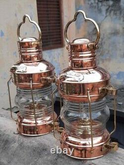 Nautical Antique Copper Brass Anchor Oil Lamp Maritime Ship Lantern Boat Light