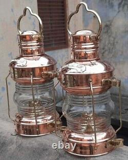 Nautical Antique Copper Brass Anchor Oil Lamp Maritime Ship Lantern Boat Light