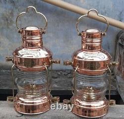 Nautical Antique Copper Brass Anchor Oil Lamp Maritime Ship Lantern Boat Light