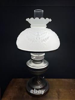 Nice Antique B & H Electrified Silver Oil Lamp With Frosted Eagle Shade A++ Cond