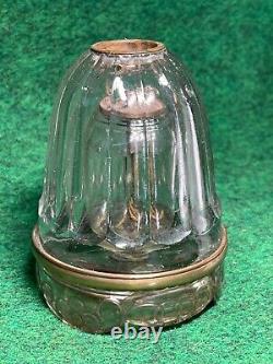 Nice Old Early 1800's All Glass Opium Era Oil Lamp With A Reinforcing Brass Band