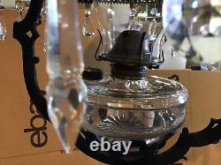 Nice Vintage Hanging Farmhouse 24 Wrought Iron And Glass Oil Lamp Withprisms