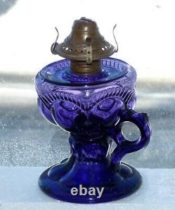 Nice antique 1860's deep purple kerosene finger patterned OIL LAMP FREE SHIP