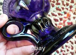 Nice antique 1860's deep purple kerosene finger patterned OIL LAMP FREE SHIP