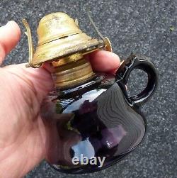 Nice antique deep purple smaller kerosene finger OIL LAMP FREE SHIPPING