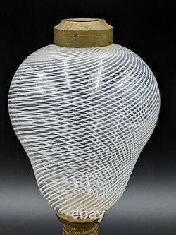 Nicholas Lutz Latticinio Boston & Sandwich Glass Whale Oil Lamp with Marble Base