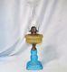 OLD Antique ADAMS Amber & Blue Glass MOON & STAR Patterned Glass OIL LAMP EAPG