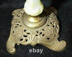 OLD Antique P &A Miniature BANQUET OIL LAMP Plume Atwood MILK GLASS Embossed 11