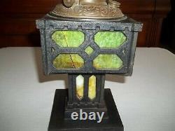 ORIGINAL Antique Bradley & Hubbard Slag Glass and Cast Iron Lamp Base