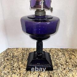 Oil Lamp, Early 1900's Vintage Pedestal lamp, Amethyst Purple, irradiated