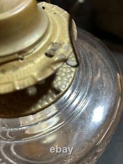 Oil Lamp Victorian UNIQUE 2 Pc Globe Milk Glass Rual Scene Porcelain Post 20 1/2