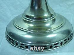 Oil Lamp with Floral Painted 10 Milk Glass Shade Antique Nickel Plated Brass Rayo