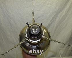 Oil Lamp with Floral Painted 10 Milk Glass Shade Antique Nickel Plated Brass Rayo