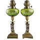 Oil Lamps, 19th C, French ChamplevÃ© and Art Gla, Pair, Lovely Antiques