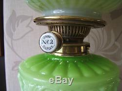 Oil lamp Hinks no. 2 bayonet burner Green font & shade beautiful working OL20