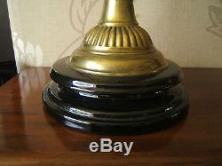 Oil lamp Victorian Green painted font $ shade stone base 25 tall brass stem OL1
