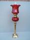 Oil lamp antique Hinks key lift burner brass cranberry tulip shade Tall OL6