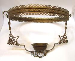Old 1870's Solid Brass Hanging Kerosene Lamp Large 14 dia Antique Brass Frame