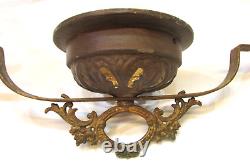 Old 1870's Solid Brass Hanging Kerosene Lamp Large 14 dia Antique Brass Frame