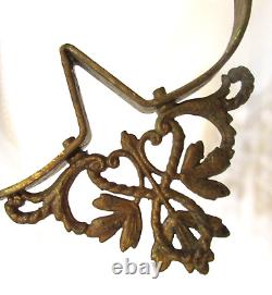 Old 1870's Solid Brass Hanging Kerosene Lamp Large 14 dia Antique Brass Frame
