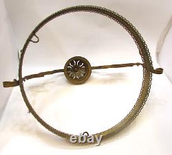 Old 1870's Solid Brass Hanging Kerosene Lamp Large 14 dia Antique Brass Frame
